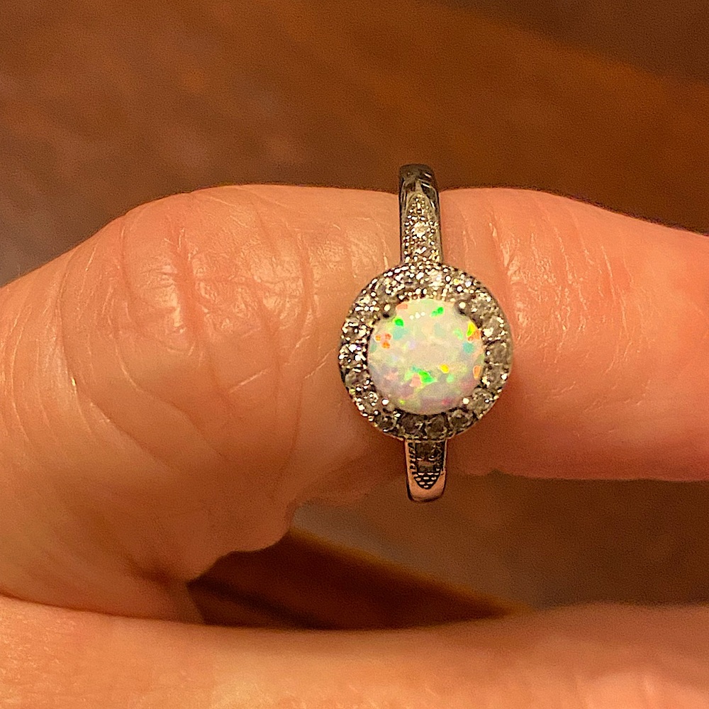 Silver ring with CZs and faux opal. - Picture 3 of 15